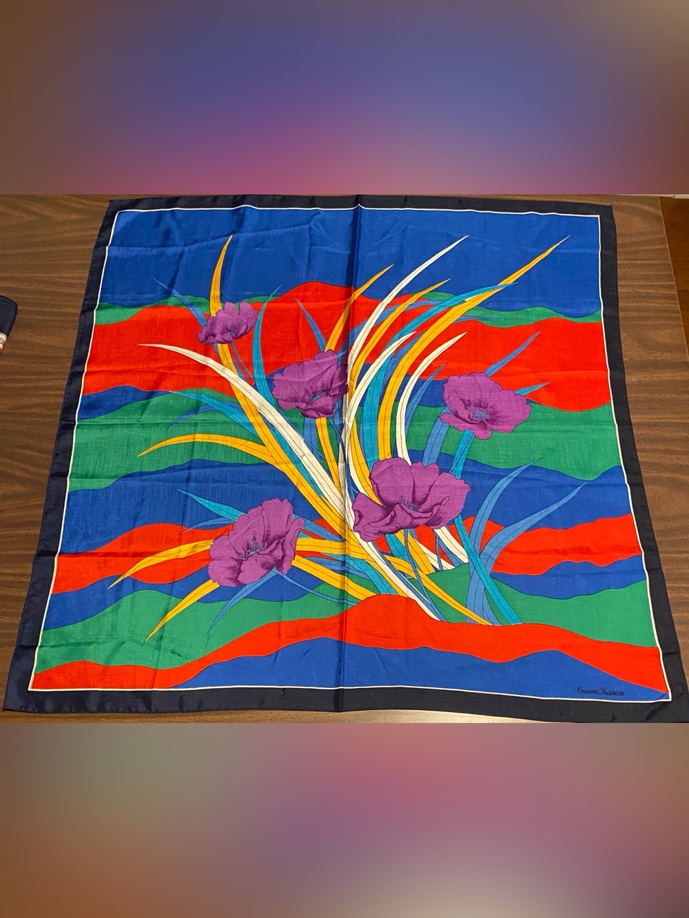 Vintage 80s Vibrant Floral Square Scarf